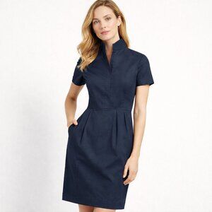 Lafayette 148 Women Sheath Dress 6 Navy Cotton Stretch Side Zip Office